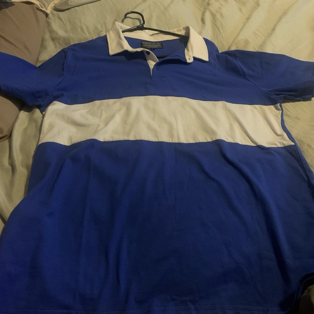 Blue and White Men's Short Sleeve Polo Shirt